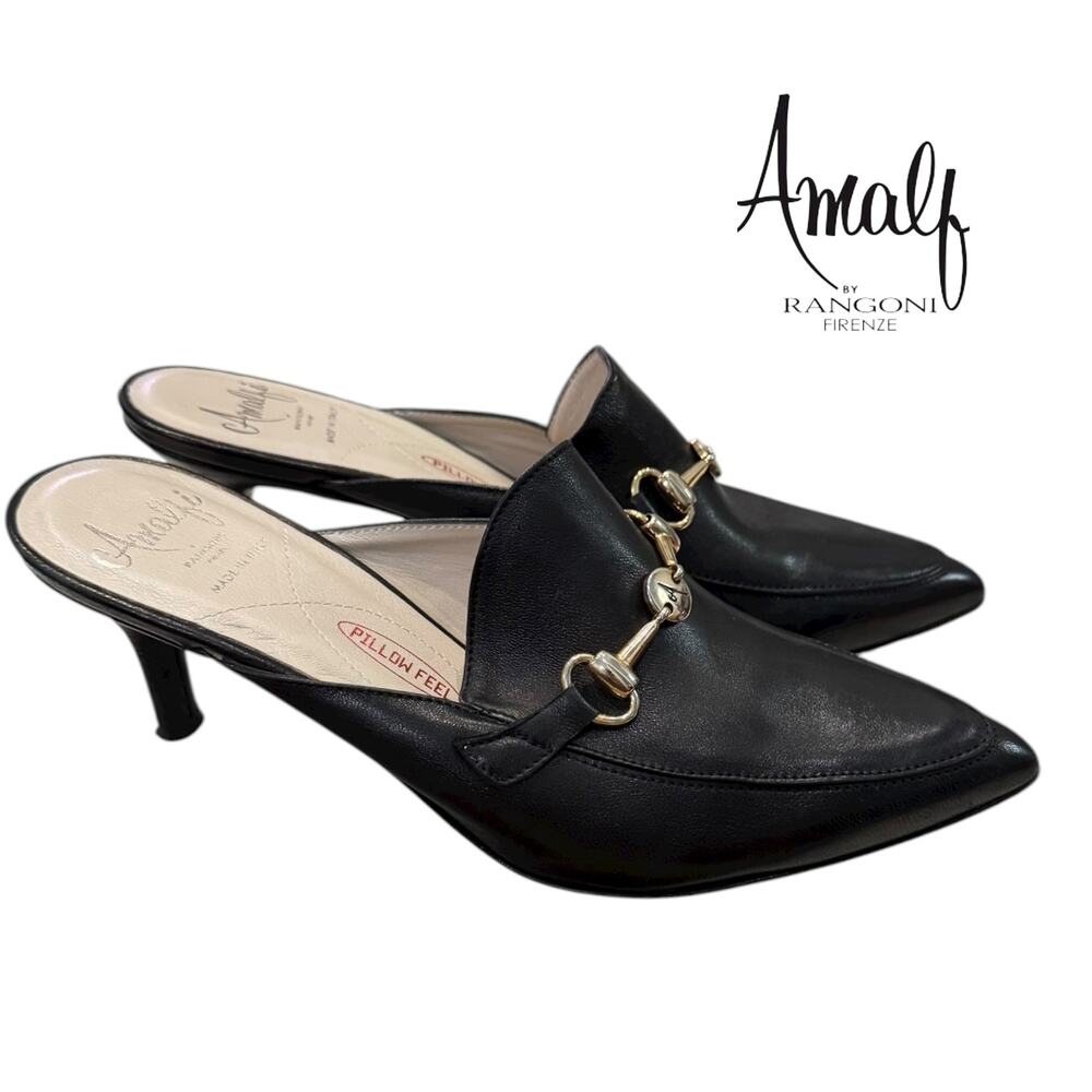 Amalfi by Rangoni Italian Heeled Women’s Black Leather Mules 7
